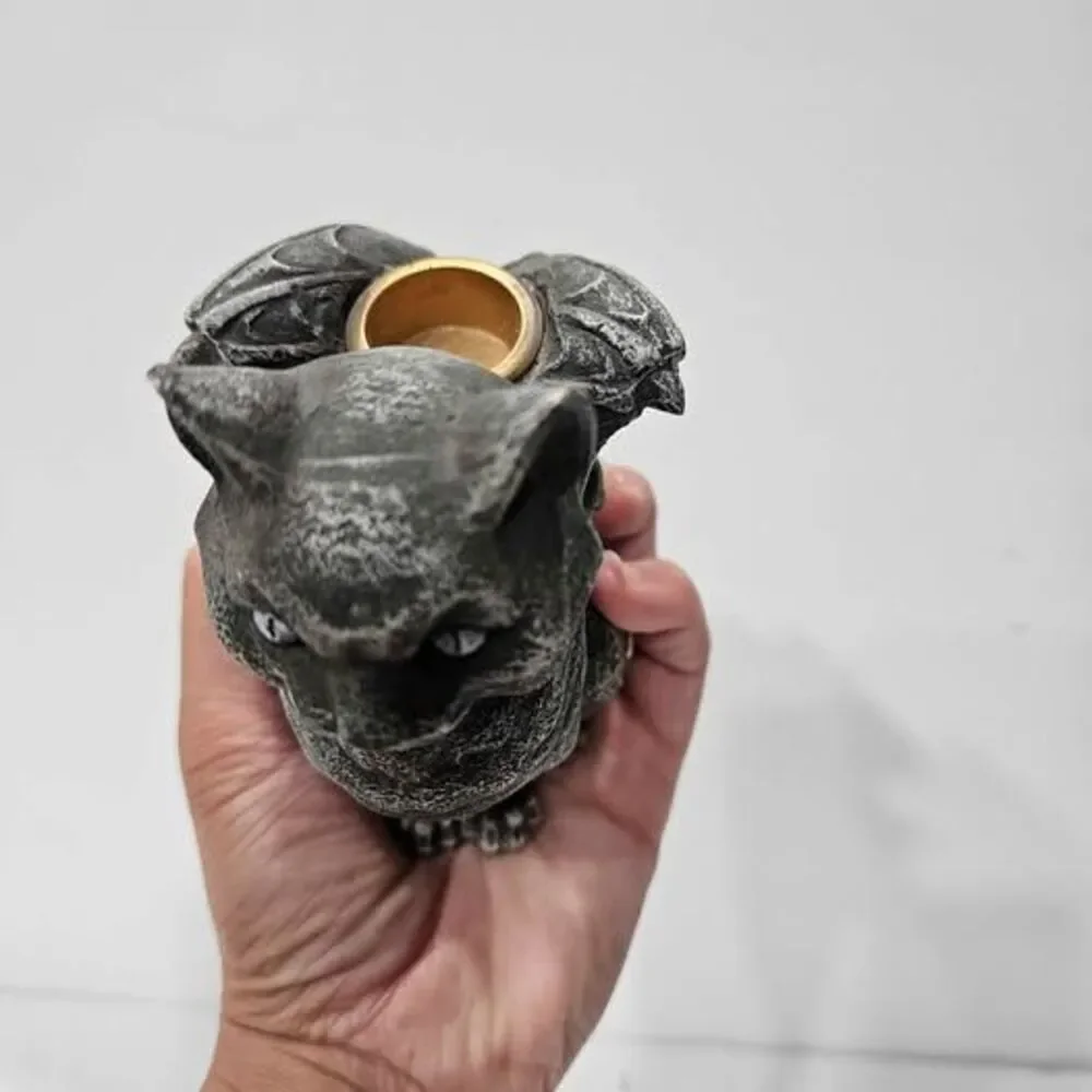 Gothic Winged Cat Gargoyle Tea Light Candle Holder